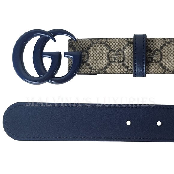 GUCCI BELT 414516 GG LOGO SUPREME MONOGRAM BLUE MARMONT BUCKLE UNISEX 115 / 46 - Picture 9 of 16